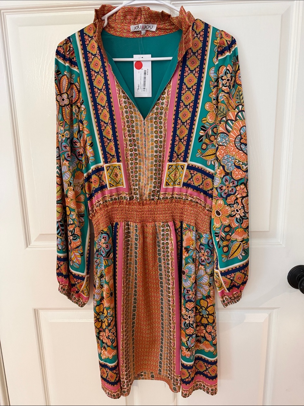 Jou Jou Teal Floral Paisley V-Neck Long Sleeve Dress